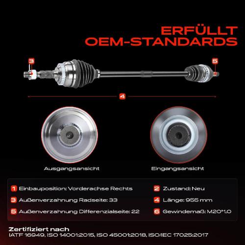 1x Antriebswelle Vorderachse Rechts für Opel Astra G CC F08 F48 Vectra B Caravan J96 Zafira A MPV Bild 1x Antriebswelle Vorderachse Rechts für Opel Astra G CC F08 F48 Vectra B Caravan J96 Zafira A MPV