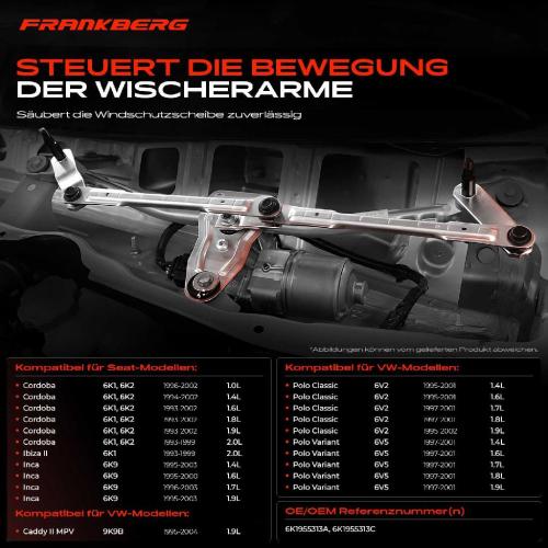 Frankberg 1x Wischergestänge Vorne für VW Caddy 2 Polo Seat Ibiza 2 Cordoba Bild Frankberg 1x Wischergestänge Vorne für VW Caddy 2 Polo Seat Ibiza 2 Cordoba