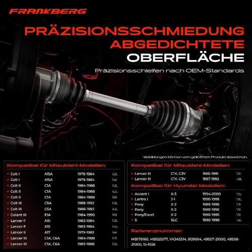 Frankberg 1x Antriebswelle Gelenksatz Vorderachse für Hyundai Accent I Pony Mitsubishi Colt I Bild Frankberg 1x Antriebswelle Gelenksatz Vorderachse für Hyundai Accent I Pony Mitsubishi Colt I