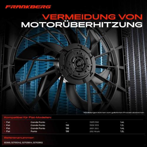 Frankberg 1x Motorkühller Einfachlüfter mit Kühlerlüfterrahmen Fiat Grande Punto Van Punto 1.3L 1.4L Bild Frankberg 1x Motorkühller Einfachlüfter mit Kühlerlüfterrahmen Fiat Grande Punto Van Punto 1.3L 1.4L