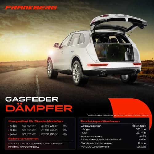 Frankberg 2x Gasfeder Dämpfer Heckklappe Skoda Kodiaq NS6 NS7 NV7 SUV Bj ab 2016 Bild Frankberg 2x Gasfeder Dämpfer Heckklappe Skoda Kodiaq NS6 NS7 NV7 SUV Bj ab 2016