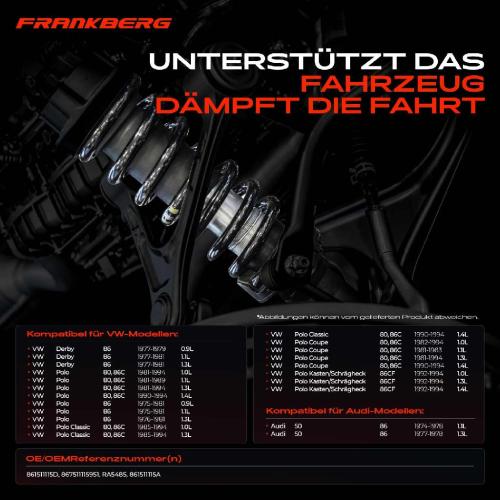 Frankberg 2x Fahrwerksfeder Hinterachse für VW Polo 80 86C 86 Classic 86CF Derby 86 Audi 50 86 1974-1994 Bild Frankberg 2x Fahrwerksfeder Hinterachse für VW Polo 80 86C 86 Classic 86CF Derby 86 Audi 50 86 1974-1994