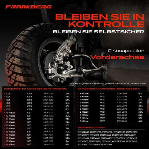 Frankberg 1x Querlenker Satz Vorderachse für Mercedes-Benz CLS C219 E-Klasse T-Model W211 S211 3.0L 3.5L 5.0L 2002-2010 Bild Frankberg 1x Querlenker Satz Vorderachse für Mercedes-Benz CLS C219 E-Klasse T-Model W211 S211 3.0L 3.5L 5.0L 2002-2010