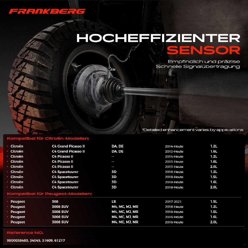 2x ABS Sensor Hinterachse beidseitig für Citroën C4 Grand Picasso II Spacetourer Van Peugeot 308