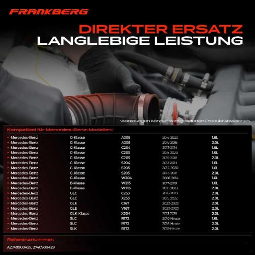 Frankberg 1x Ansaugschlauch, Luftfilter für Mercedes-Benz W205 A205 C204 W212 X253 Bild Frankberg 1x Ansaugschlauch, Luftfilter für Mercedes-Benz W205 A205 C204 W212 X253