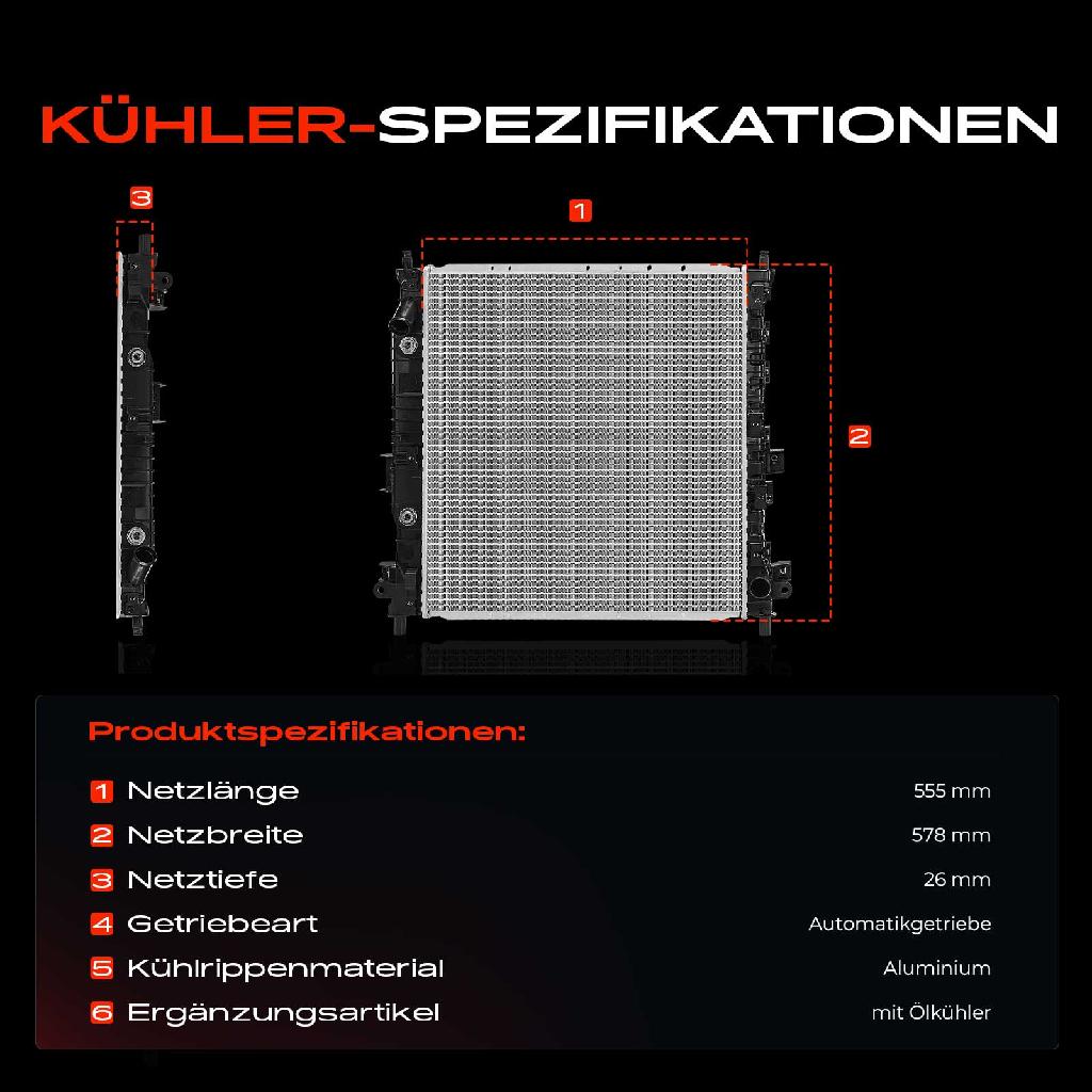 1x Kühler Wasserkühler Motorkühler für Ssangyong Actyon I Kyron 2.0 XDi Bj ab 2005