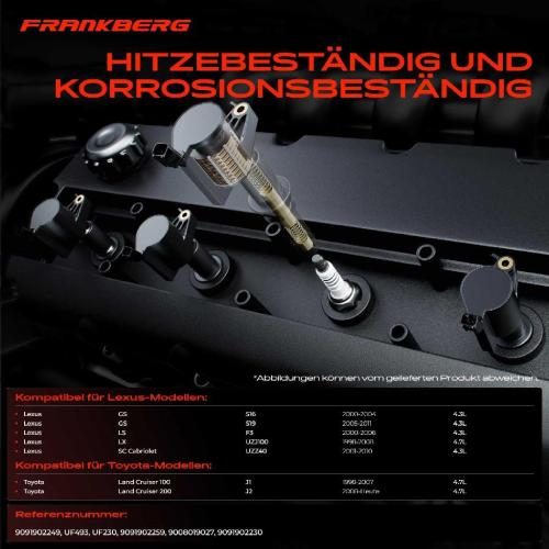 Frankberg 8x Zündspule Zündkerze für Lexus GS LS LX SC Cabriolet Toyota Land Cruiser 100 200 4.3L 4.7L Bj ab 1998 Bild Frankberg 8x Zündspule Zündkerze für Lexus GS LS LX SC Cabriolet Toyota Land Cruiser 100 200 4.3L 4.7L Bj ab 1998