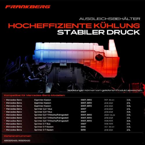 Frankberg 1x Ausgleichsbehälter Kühlmittelbehälter für Mercedes-Benz Sprinter 3,5-T 3-T 4-T B907 B910 Bild Frankberg 1x Ausgleichsbehälter Kühlmittelbehälter für Mercedes-Benz Sprinter 3,5-T 3-T 4-T B907 B910