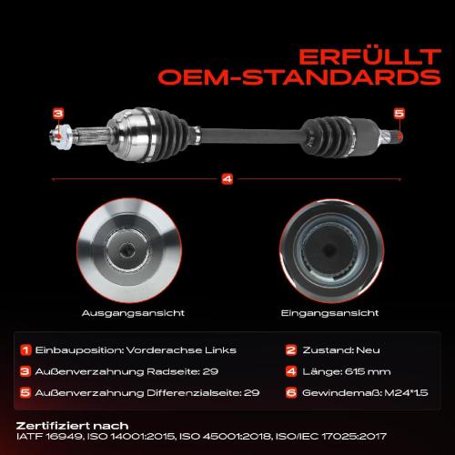 Frankberg 1x Antriebswelle Vorderachse Links für Nissan Qashqai  I J10 JJ10E NJ10 Renault Koleos HY Bild Frankberg 1x Antriebswelle Vorderachse Links für Nissan Qashqai  I J10 JJ10E NJ10 Renault Koleos HY