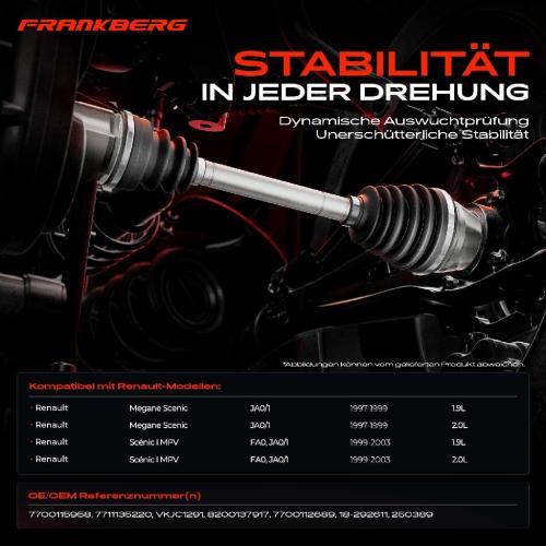 Frankberg 1x Antriebswelle Vorderachse Rechts für Renault Megane Scénic JA0/1 FA0 1997-2003 Bild Frankberg 1x Antriebswelle Vorderachse Rechts für Renault Megane Scénic JA0/1 FA0 1997-2003