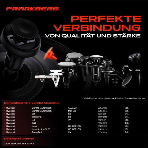 Frankberg 20x Befestigungsclips Motorschutz für Hyundai Elantra Stufenheck Kona Kasten/SUV Bild Frankberg 20x Befestigungsclips Motorschutz für Hyundai Elantra Stufenheck Kona Kasten/SUV