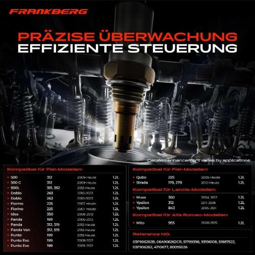Frankberg 1x Lambdasonde Regelsonde Vor Katalysator für VW Golf 6 Seat Skoda 1.2 Fiat 500 Panda 1.3L Bild Frankberg 1x Lambdasonde Regelsonde Vor Katalysator für VW Golf 6 Seat Skoda 1.2 Fiat 500 Panda 1.3L