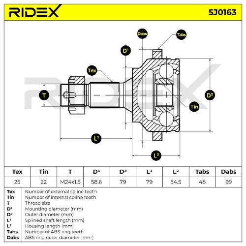 RIDEX 5J0163 Gelenksatz Antriebswelle Achswelle radseitig passend für PEUGEOT Bild RIDEX 5J0163 Gelenksatz Antriebswelle Achswelle radseitig passend für PEUGEOT