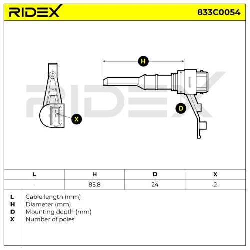 RIDEX Kurbelwellensensor 833C0054 Anzahl der Steckkontakte: 2 passiver Sensor Bild RIDEX Kurbelwellensensor 833C0054 Anzahl der Steckkontakte: 2 passiver Sensor