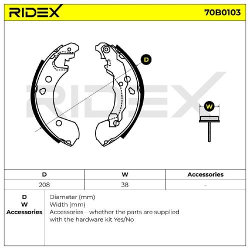 RIDEX Bremsbacken Satz für Trommelbremse Hinten mit Hebel für RENAULT 70B0103 Bild RIDEX Bremsbacken Satz für Trommelbremse Hinten mit Hebel für RENAULT 70B0103
