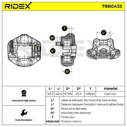 RIDEX 78B0433 Bremssattel Bremszange Hinten links für ALFA ROMEO SPIDER (115) Bild RIDEX 78B0433 Bremssattel Bremszange Hinten links für ALFA ROMEO SPIDER (115)