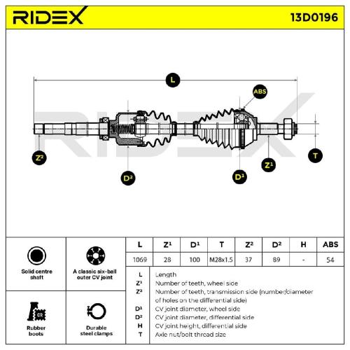 RIDEX Antriebswelle Achswelle Vorderachse/Vorne rechts für FIAT 1463106080 Bild RIDEX Antriebswelle Achswelle Vorderachse/Vorne rechts für FIAT 1463106080