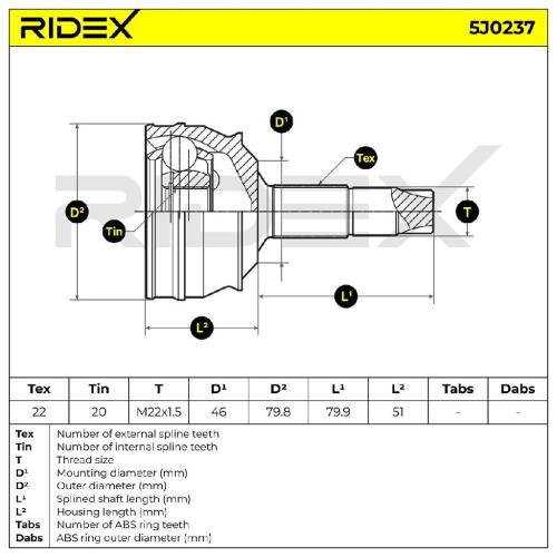 RIDEX 5J0237 Gelenksatz Antriebswelle Achswelle Vorne radseitig für FIAT PUNTO Bild RIDEX 5J0237 Gelenksatz Antriebswelle Achswelle Vorne radseitig für FIAT PUNTO
