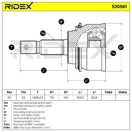 RIDEX 5J0561 Gelenksatz Antriebswelle Achswelle radseitig Vorne für TOYOTA Bild RIDEX 5J0561 Gelenksatz Antriebswelle Achswelle radseitig Vorne für TOYOTA
