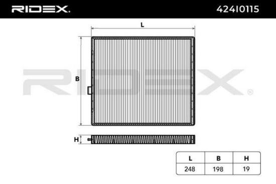 RIDEX 424I0115 Innenraumfilter Pollenfilter Höhe: 19 Breite: 199 Länge: 245 Bild RIDEX 424I0115 Innenraumfilter Pollenfilter Höhe: 19 Breite: 199 Länge: 245