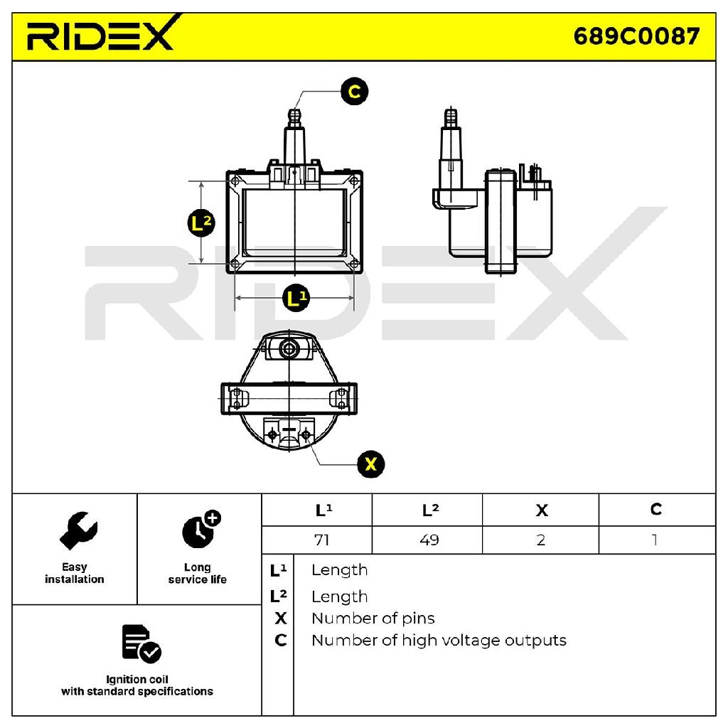 RIDEX 689C0087 Zündspule für VOLVO 850 Kombi (855) 7701021954 7700720841 3287677