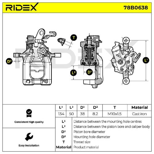 RIDEX 78B0638 Bremssattel Bremszange Hinten rechts für VW Golf 5I (5K1) Bild RIDEX 78B0638 Bremssattel Bremszange Hinten rechts für VW Golf 5I (5K1)