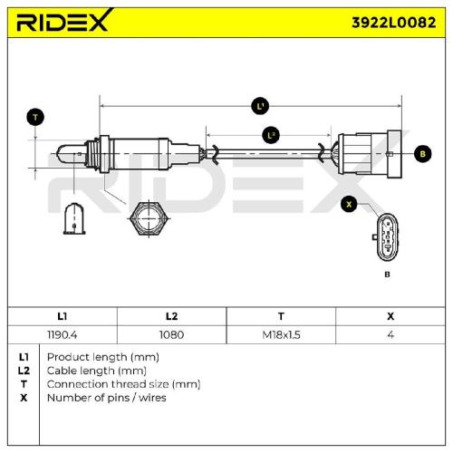 RIDEX 3922L0082 Lambdasonde an Abgaskrümmer Oxygen O2 Sensor Beheizt für FIAT Bild RIDEX 3922L0082 Lambdasonde an Abgaskrümmer Oxygen O2 Sensor Beheizt für FIAT