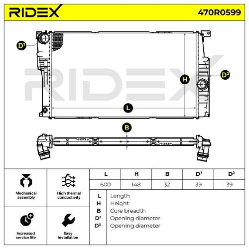RIDEX 470R0599 Motorkühler / Wasserkühler für BMW 1 Schrägheck (F20) 17117600516 Bild RIDEX 470R0599 Motorkühler / Wasserkühler für BMW 1 Schrägheck (F20) 17117600516