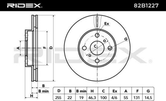 RIDEX 82B1227 2x Bremsscheiben Vorne Ø255mm Belüftet für TOYOTA 435120D090 Bild RIDEX 82B1227 2x Bremsscheiben Vorne Ø255mm Belüftet für TOYOTA 435120D090