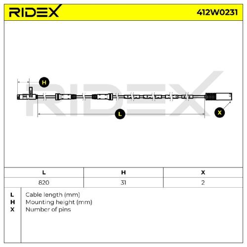RIDEX ABS-Sensor 412W0231 Hinterachse beidseitig Sensorart: Hallsensor Anzahl Bild RIDEX ABS-Sensor 412W0231 Hinterachse beidseitig Sensorart: Hallsensor Anzahl