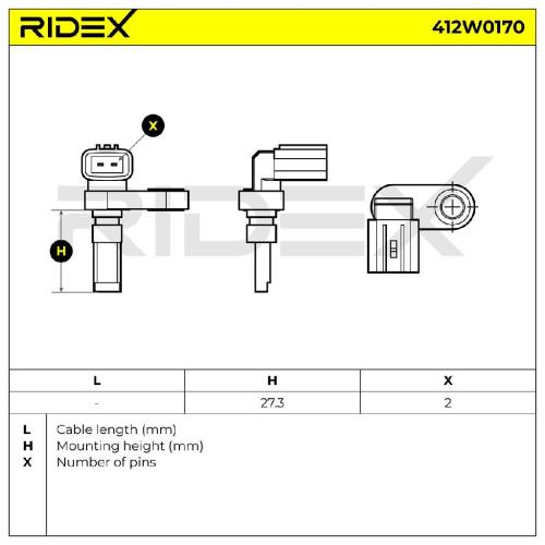 RIDEX ABS-Sensor 412W0170 Vorderachse links Hinterachse links Anzahl der Bild RIDEX ABS-Sensor 412W0170 Vorderachse links Hinterachse links Anzahl der
