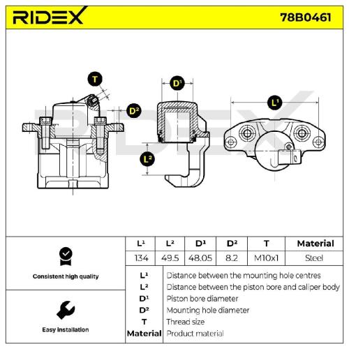 RIDEX 78B0461 Bremssattel Bremszange Vorne rechts für RENAULT Twingo 1I (CN0) Bild RIDEX 78B0461 Bremssattel Bremszange Vorne rechts für RENAULT Twingo 1I (CN0)