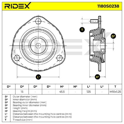 RIDEX 1180S0238 Federbeinstützlager mit Kugellager Vorne für VOLVO V40 Kombi Bild RIDEX 1180S0238 Federbeinstützlager mit Kugellager Vorne für VOLVO V40 Kombi