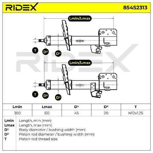 RIDEX 854S2313 2x Stoßdämpfer Federbein Gasdruck Vorne für NISSAN MICRA III Bild RIDEX 854S2313 2x Stoßdämpfer Federbein Gasdruck Vorne für NISSAN MICRA III