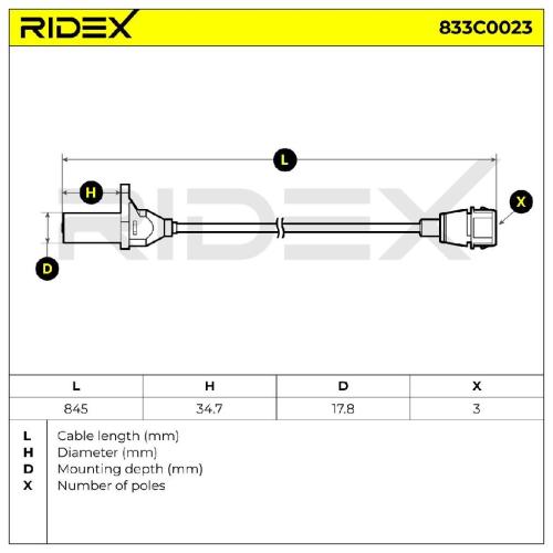RIDEX Kurbelwellensensor 833C0023 845 mm für FIAT PANDA (169) Panda Schrägheck Bild RIDEX Kurbelwellensensor 833C0023 845 mm für FIAT PANDA (169) Panda Schrägheck