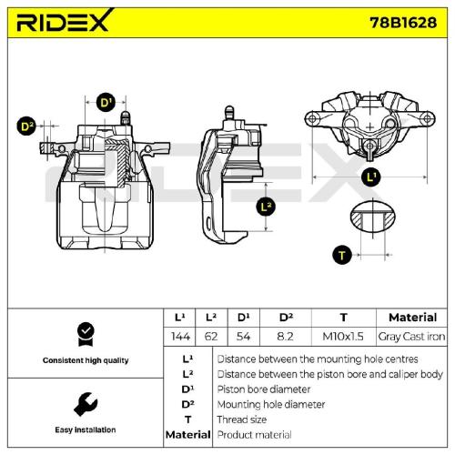 RIDEX 78B1628 Bremssattel Bremszange Vorne rechts für OPEL Corsa C Schrägheck Bild RIDEX 78B1628 Bremssattel Bremszange Vorne rechts für OPEL Corsa C Schrägheck
