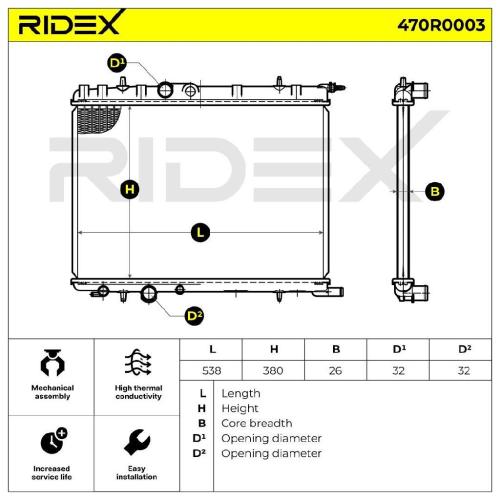 RIDEX 470R0003 Motorkühler / Wasserkühler für Fahrzeuge ohne Ölkühler 1331KW Bild RIDEX 470R0003 Motorkühler / Wasserkühler für Fahrzeuge ohne Ölkühler 1331KW