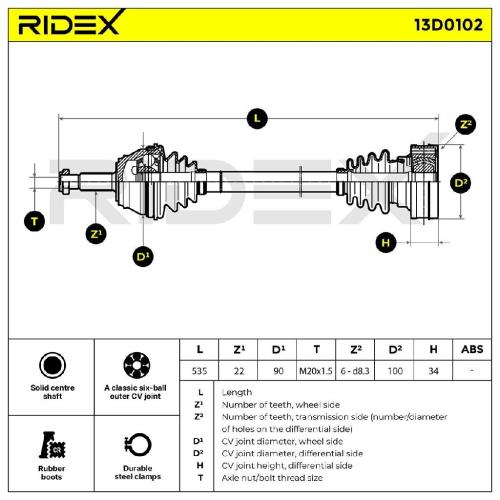 RIDEX Antriebswelle Achswelle Vorderachse/Vorne links für VW Golf 1I Bild RIDEX Antriebswelle Achswelle Vorderachse/Vorne links für VW Golf 1I