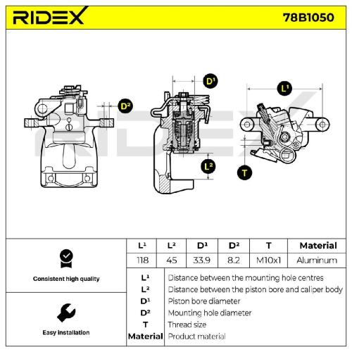 RIDEX 78B1050 Bremssattel Bremszange Hinten rechts für FIAT PANDA (169) für 11mm Bild RIDEX 78B1050 Bremssattel Bremszange Hinten rechts für FIAT PANDA (169) für 11mm