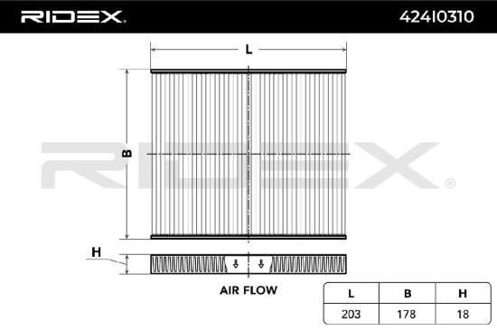 RIDEX 424I0310 Innenraumfilter Pollenfilter Aktivkohlefilter Höhe: 18 Breite: Bild RIDEX 424I0310 Innenraumfilter Pollenfilter Aktivkohlefilter Höhe: 18 Breite: