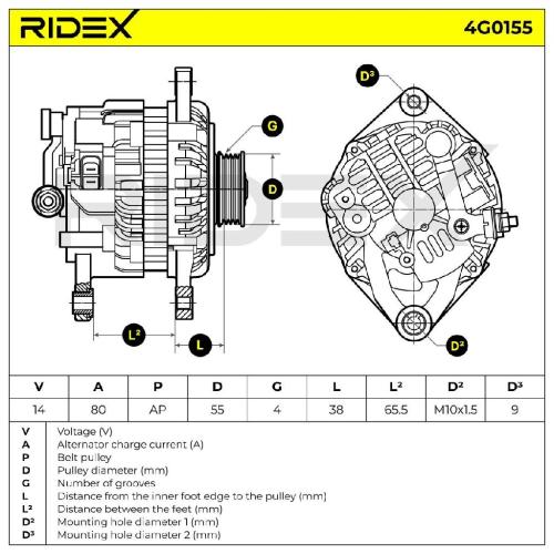 RIDEX 4G0155 Lichtmaschine 80A 14V Drehrichtung im Uhrzeigersinn mit für MAZDA Bild RIDEX 4G0155 Lichtmaschine 80A 14V Drehrichtung im Uhrzeigersinn mit für MAZDA