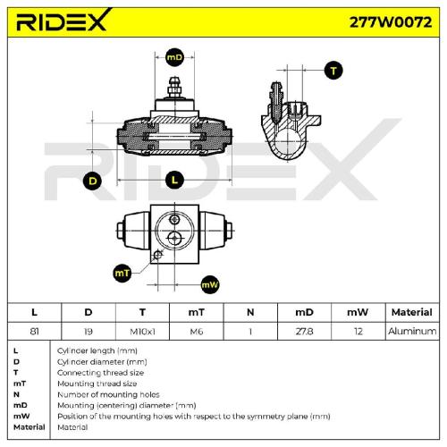 RIDEX 277W0072 1x Radbremszylinder Trommelbremse Radzylinder Hinten beidseitig Bild RIDEX 277W0072 1x Radbremszylinder Trommelbremse Radzylinder Hinten beidseitig