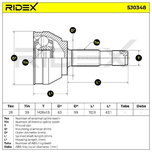 RIDEX 5J0348 Gelenksatz Antriebswelle Achswelle radseitig für FIAT 1495541080 Bild RIDEX 5J0348 Gelenksatz Antriebswelle Achswelle radseitig für FIAT 1495541080