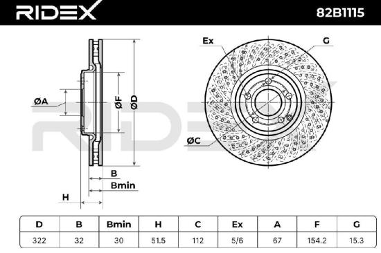 RIDEX 82B1115 2x Bremsscheiben Vorne Ø322mm gelocht/innenbel. A000421181207 Bild RIDEX 82B1115 2x Bremsscheiben Vorne Ø322mm gelocht/innenbel. A000421181207