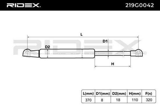 RIDEX 219G0042 Heckklappendämpfer Fahrzeugheckklappe Länge:370mm 320N Hub: 110mm Bild RIDEX 219G0042 Heckklappendämpfer Fahrzeugheckklappe Länge:370mm 320N Hub: 110mm