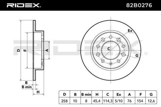 RIDEX 82B0276 2x Bremsscheiben Hinten Ø258mm voll für HYUNDAI COUPE (GK) Bild RIDEX 82B0276 2x Bremsscheiben Hinten Ø258mm voll für HYUNDAI COUPE (GK)