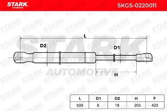 STARK SKGS-0220011 Heckklappendämpfer beidseitig Länge:500mm 420N Hub: 205mm Bild STARK SKGS-0220011 Heckklappendämpfer beidseitig Länge:500mm 420N Hub: 205mm