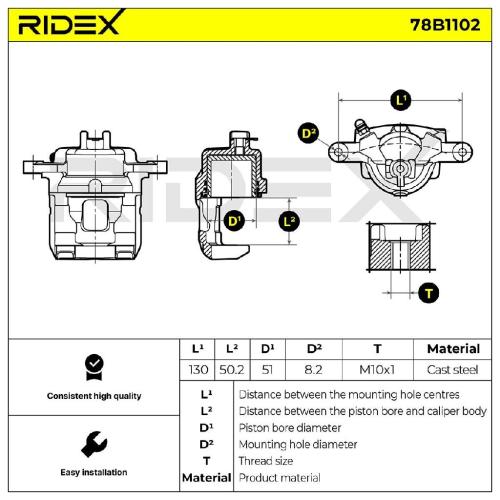RIDEX 78B1102 Bremssattel Bremszange Vorne links für SUZUKI IGNIS II für 17mm Bild RIDEX 78B1102 Bremssattel Bremszange Vorne links für SUZUKI IGNIS II für 17mm