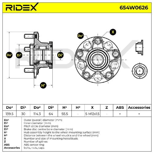 RIDEX 654W0626 Radlagersatz pro 1 Rad Hinten beidseitig für HONDA 43202JX00B Bild RIDEX 654W0626 Radlagersatz pro 1 Rad Hinten beidseitig für HONDA 43202JX00B
