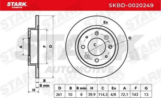 STARK SKBD-0020249 2x Bremsscheiben Hinten Ø261mm voll für KIA CARENS II Bild STARK SKBD-0020249 2x Bremsscheiben Hinten Ø261mm voll für KIA CARENS II